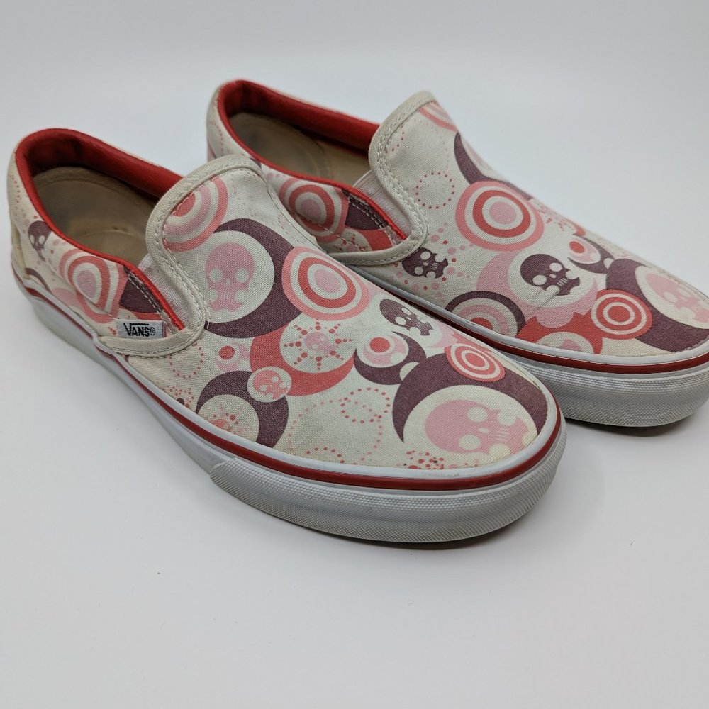 RARE Vans Classic Slip On Ons Shoes Sneakers Women's 8.5 Pink Skulls Stars punk